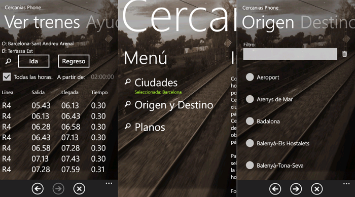 App de RENFE para Windows Phone