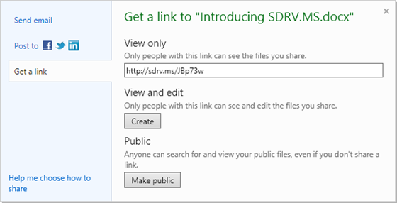 Enlace corto en SkyDrive