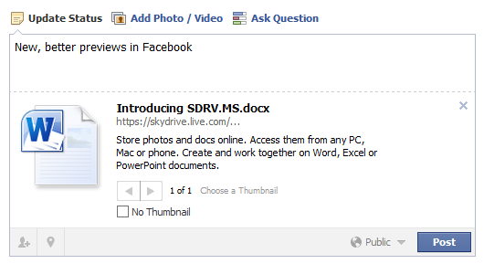 Enlace corto de SkyDrive en Facebook