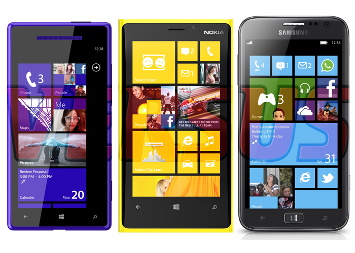 Tabla comparativa del Nokia, HTC y Samsung con Windows Phone 8