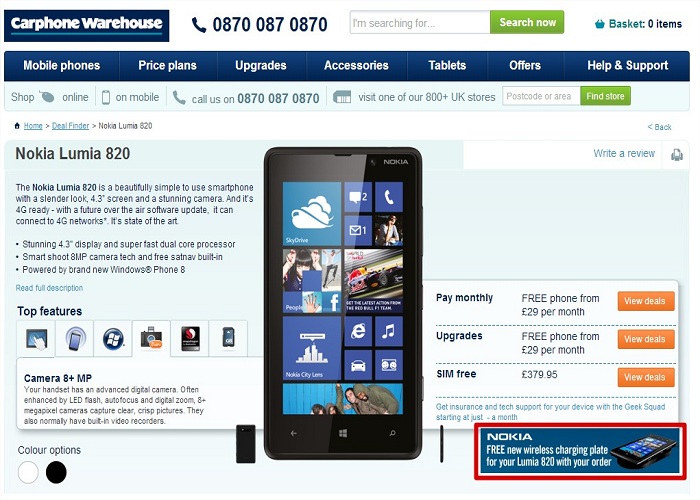 Lumia 820 en Carphone Warehouse