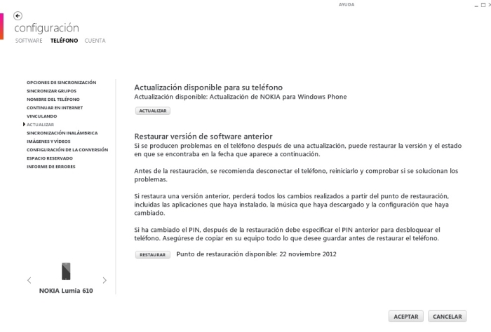 lumia 610 actualizacion disponible