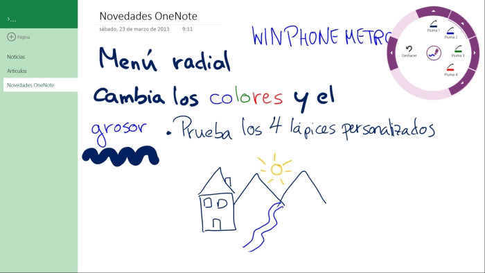 OneNote nuevo menu lápiz