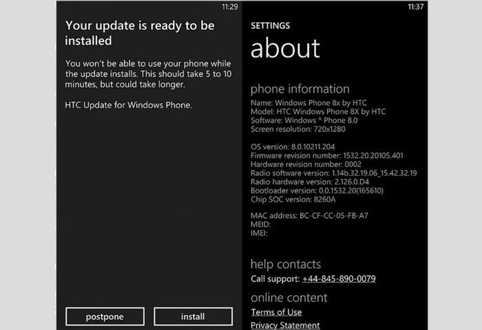 Actualización HTC 8X