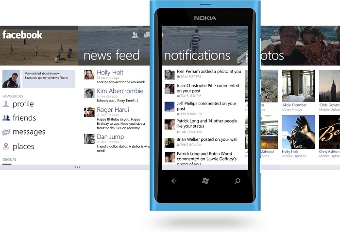 Mockup de la aplicación de Facebook para Windows Phone