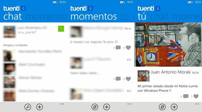 Capturas de Tuenti para Windows Phone