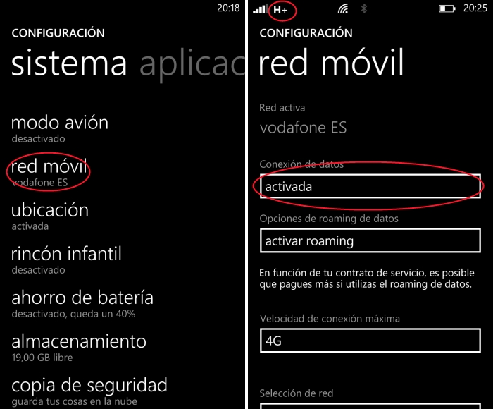 Conexión de Internet móvil en Windows Phone