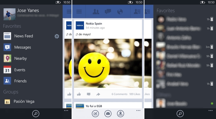 windows phone facebook beta menu