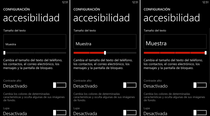 cambio tamaño letra windows phone