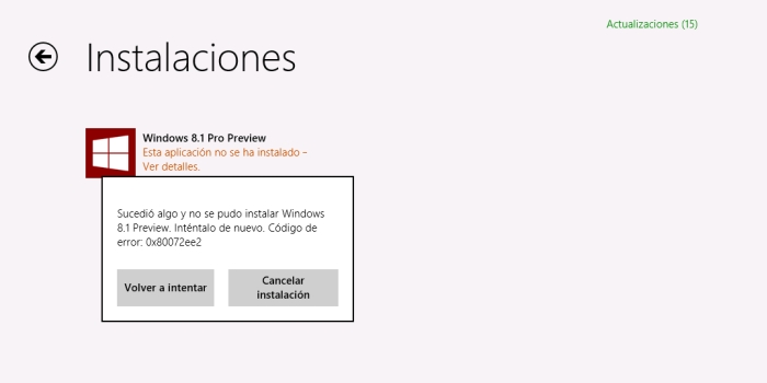 Error de instalación de Windows 8.1 Preview