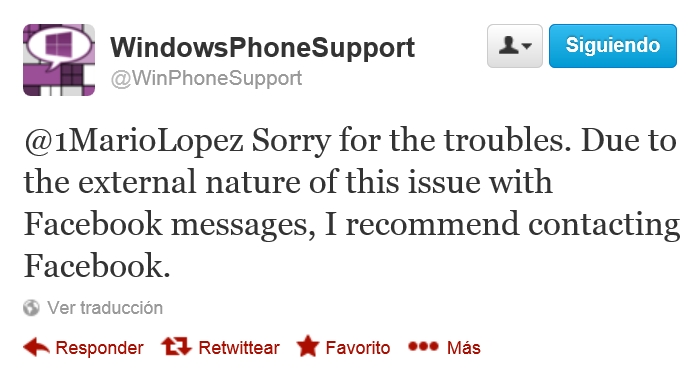 twitter problemas chat facebook windows phone