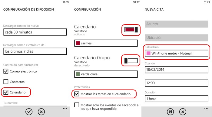 configuracion calendarios windows phone 8