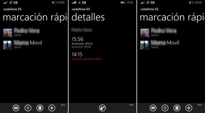 listado llamadas marcacion rapida windows phone 8.1