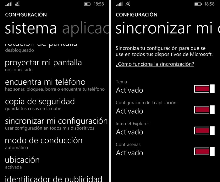 sincroniza configuracion windows phone 8.1 windows 8.1