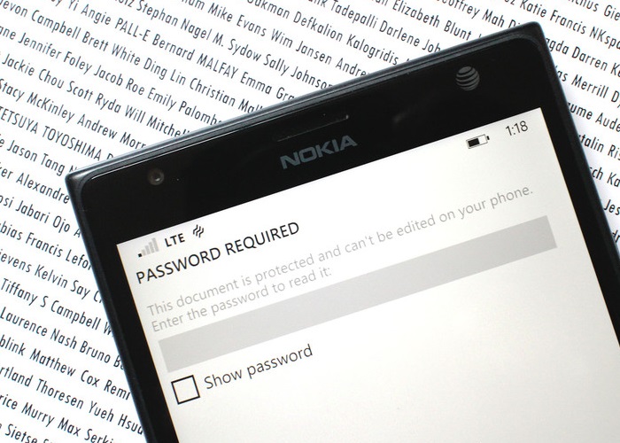 windows phone 8.1 office password
