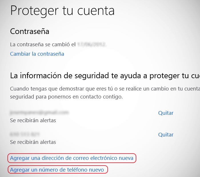 añadir informacion seguridad cuenta microsoft