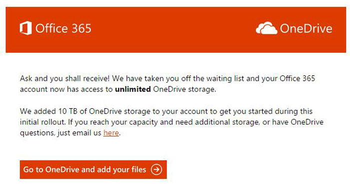 Espacio ilimitado en OneDrive para suscritores de Office 365