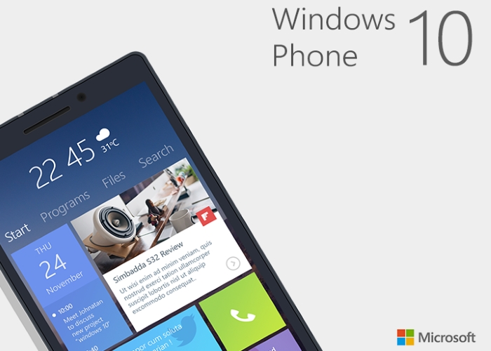 Concepto sobre Windows 10 para smartphones