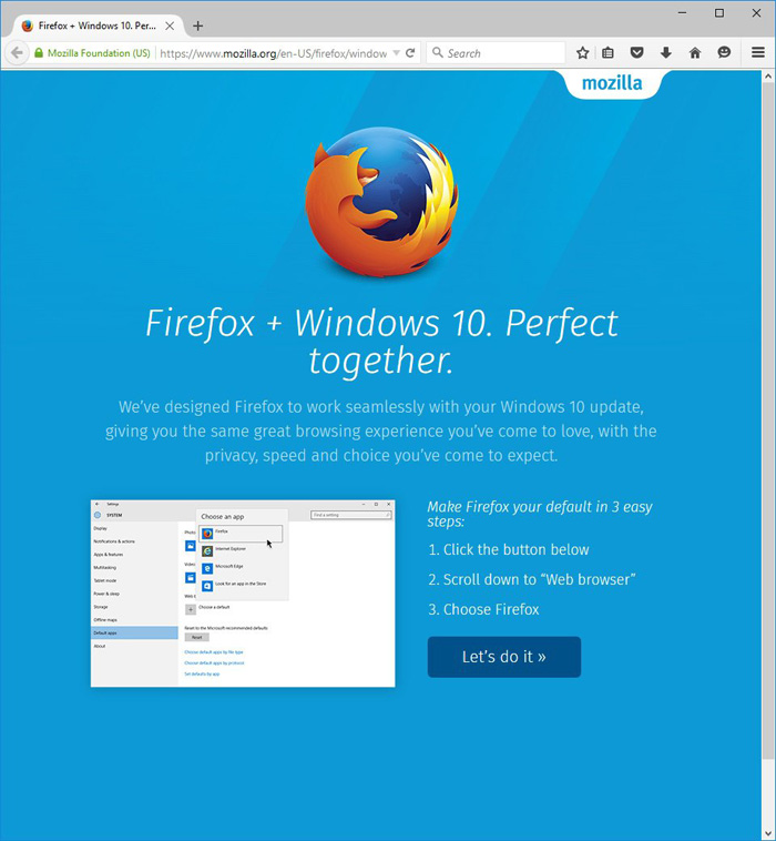 Firefox en Windows 10 oficial