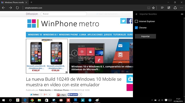 Microsoft Edge importar marcadores