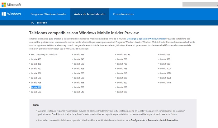 Windows 10 Mobile moviles compatibles