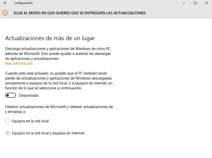 Windows 10 desactivar actualizaciones P2P