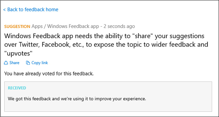 Windows 10 feedback