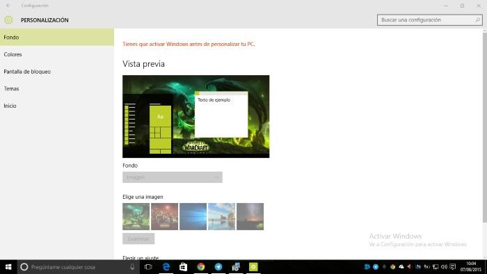 windows 10 sin activar no personalizacion fondo de pantalla