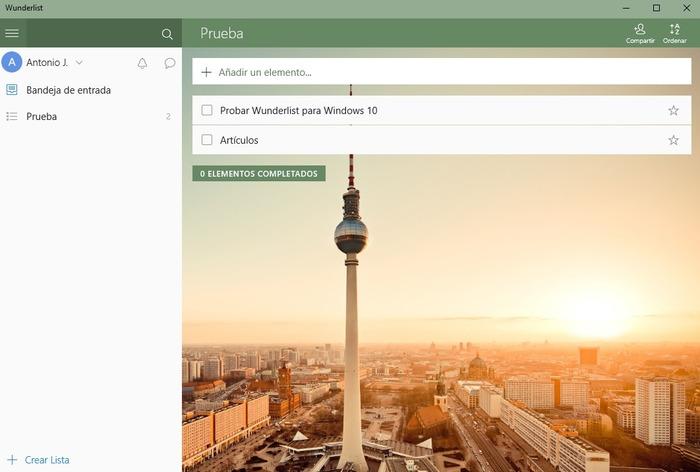 Wunderlist Windows 10 captura