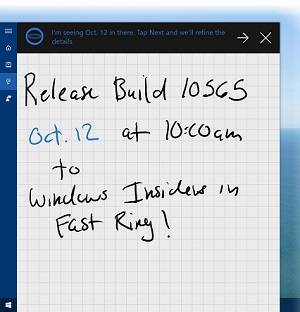 cortana recordatorios escritos a mano windows 10 build 10565