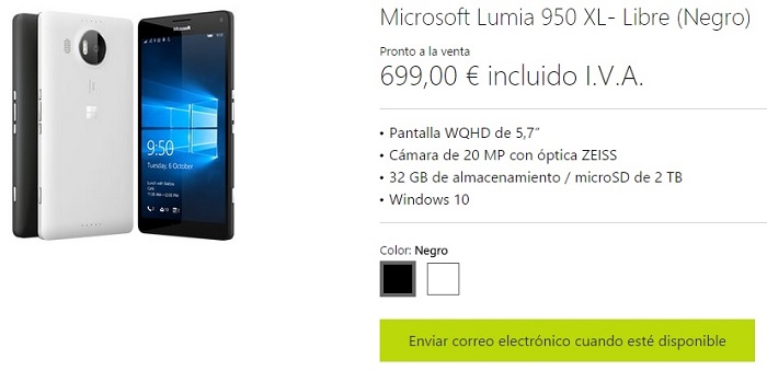 lumia 950 xl precio oficial españa