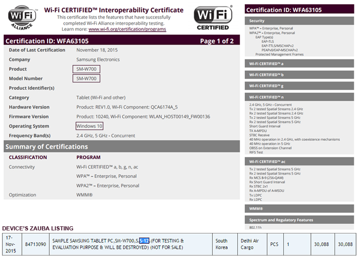 Samsung Certificado Wi-Fi