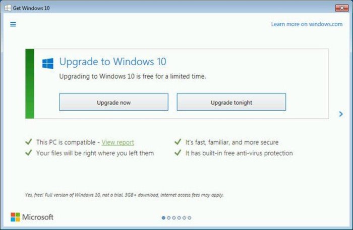 Windows 7 a Windows 10 actualización