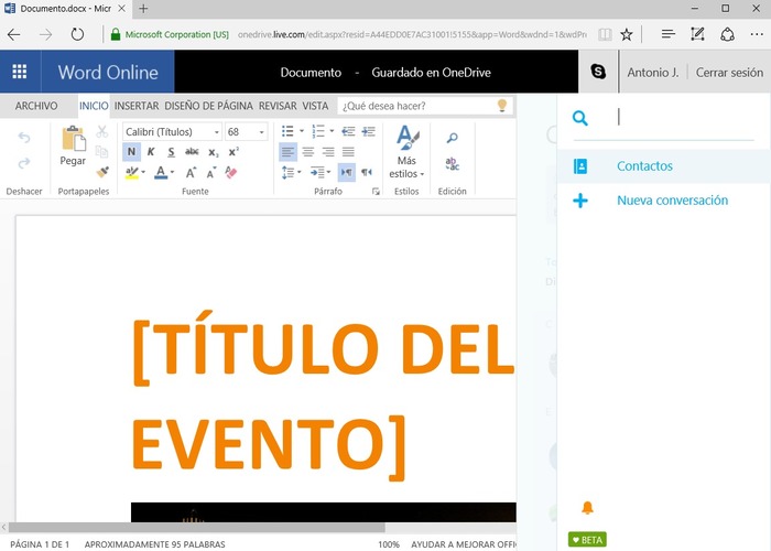 Skype Word Online cabecera