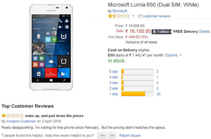 Lumia 650 Amazon India