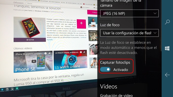 capturar fotoclips windows 10 mobile