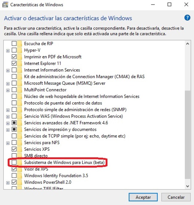Windows 10 instalar subsistema linux