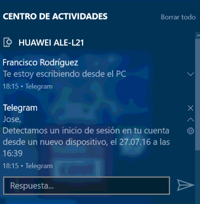 notificaciones android windows 10 mobile