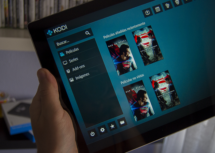 Pantalla de inicio de Kodi en una Surface Pro 3