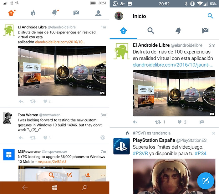 Aplicaciones de Twitter en Windows y Android