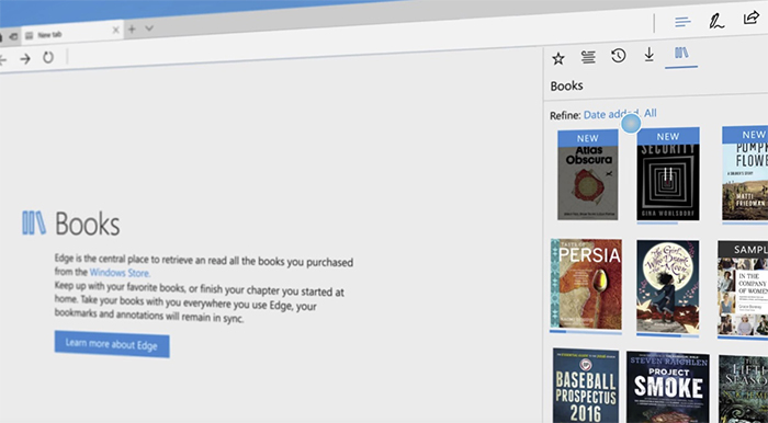 Posibilidad de leer libros electrónicos en Edge