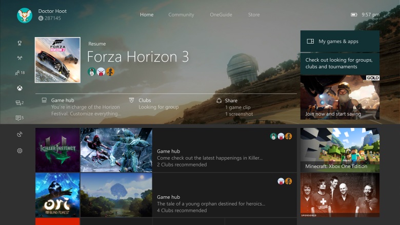 Nueva apariencia más moderna en el inicio de Xbox One