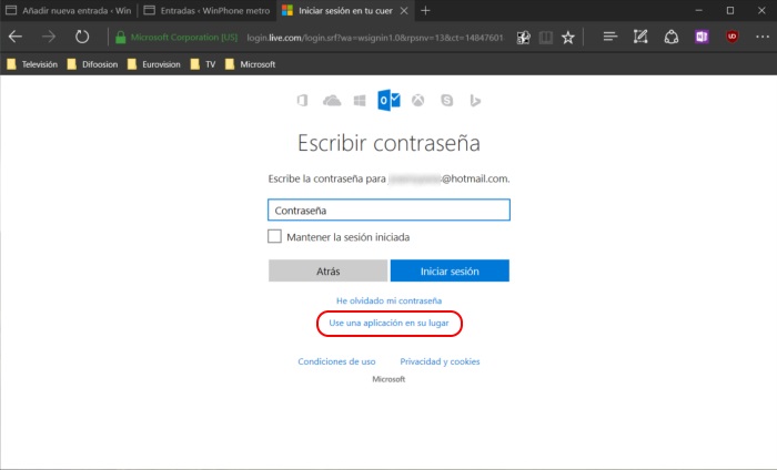 usar aplicacion para logarse microsoft