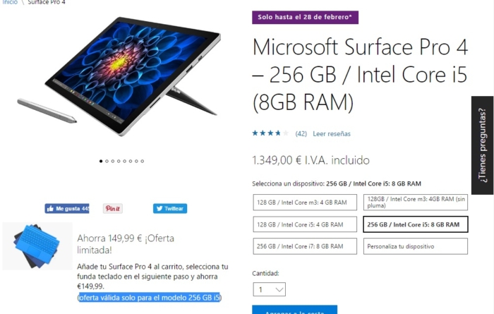 Surface pro 4 descuento 149 euros