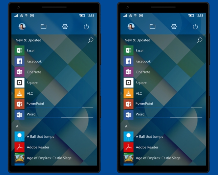 concepto Windows 10 mobile menu todas aplicaciones