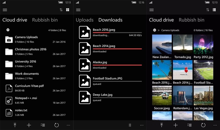 MEGA UWP capturas Windows 10 Mobile