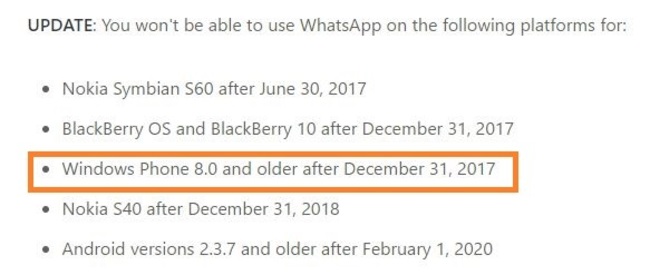 Fin soporte WhatsApp Windows Phone 8.0