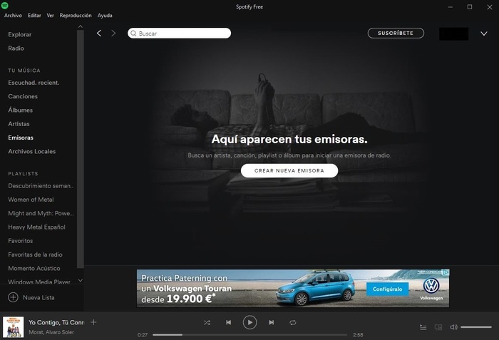 Spotify Windows 10 emisoras radio