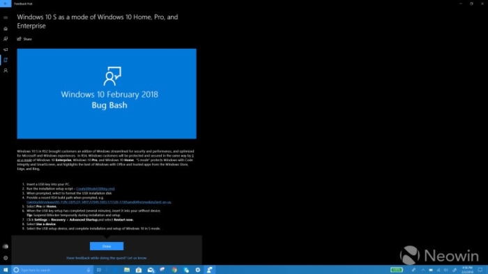 Bug Bash Windows 10 S Home