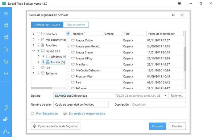 EeaseUS Todo Backup menú copia de seguridad